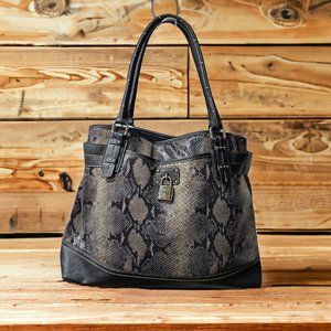 Relic Snake Print Handbag Purse Black & Tan Two Tone Coloring